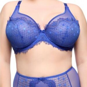 NWT Dita Von Teese VEDETTE FULL FIGURE PLUNGE BRA - CAPRI Blue Size 42D Lace